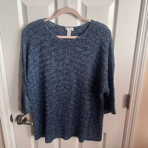 Chico's Knit Metallic Sparkle‎ Sweater Blue Lightweight Top Size 2 (large)